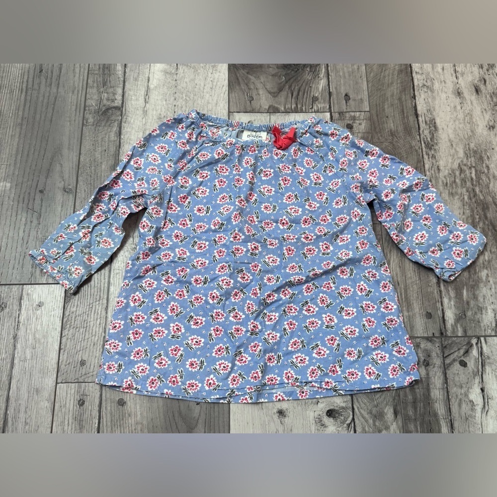 Mini Boden Lightweight Floral Long Sleeve Bow Shirt Dainty Feminine 5-6 Years